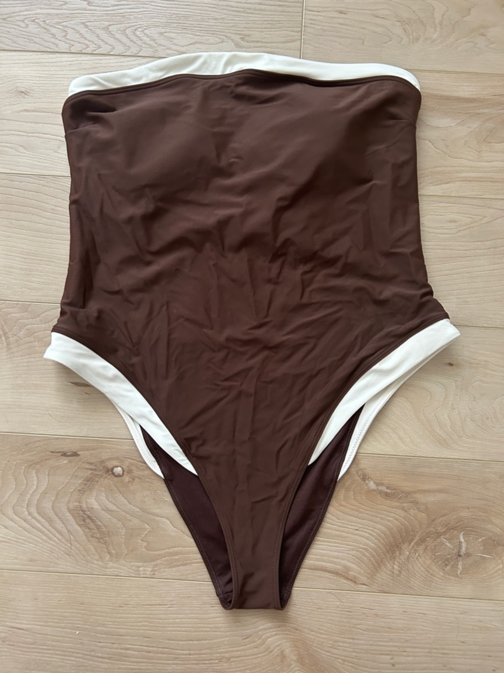 Abercrombie & Fitch Brown Strapless One-Piece with Cream Trim